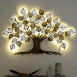 LED Backlit Metal Tree Wall Art – Golden Leaf Decorative Wall Hanging