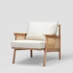 Jodhpur crafts Coastal Arm Chair Outdoor Wood Patio Club Chair, Wooden Patio Furniture,Waterproof Thick Cushion Deep Seating for Porch, Garden, Backyard, Balcony, Weight Capacity 400lbs, Teak, White