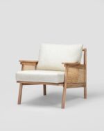 Jodhpur crafts Coastal Arm Chair Outdoor Wood Patio Club Chair, Wooden Patio Furniture,Waterproof Thick Cushion Deep Seating for Porch, Garden, Backyard, Balcony, Weight Capacity 400lbs, Teak, White