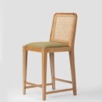 Jodhpur Crafts Natural Rattan Bar Stool with Mahogany Wood Frame - Handwoven Wicker Seating with Removable Cushion, Bar Height, Natural