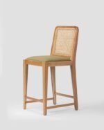 Jodhpur Crafts Natural Rattan Bar Stool with Mahogany Wood Frame - Handwoven Wicker Seating with Removable Cushion, Bar Height, Natural