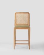 Jodhpur Crafts Natural Rattan Bar Stool with Mahogany Wood Frame - Handwoven Wicker Seating with Removable Cushion, Bar Height, Natural - Image 3