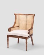 Jodhpur crafts Desmond Beige Fabric and Walnut Brown Finished Wood Accent Chair - Image 4