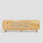 Jodhpur crafts Comfort Sheridan Modern Cane 55 Inch TV Stand with 6 Jodhpur Crafts Compartments, 3 Soft Close Doors, and Cable Management, Stylish Free Standing Entertainment Center and Media Console, Nature