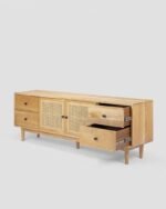 Jodhpur crafts Boho TV Stand for 65 Inch TV, Entertainment Center with Adjustable Shelf, Rattan TV Console with 2 Cabinets, Media Console, Solid Wood Feet, 4 Cord Holes, for Living Room - Natural - Image 2