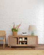 Jodhpur Crafts Premium Solid Wood, 10 Minutes Assembly (Legs Only), Aesthetic Rattan Doors, Mid Century Entertainment Center for Living Room, TV Stand for 65" TV, Dark Chocolate (Honey Colour)