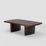 Jodhpur CraftsModern Fluted Round Coffee Table – Premium Ribbed Wooden Center Table for Living Room