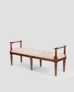 Jodhpur Crafts LUE BONA 44" Bedroom Bench, Fabric End of Bed Bench, Upholstered French Tufted Ottoman Bench with Carved Dark Brown Wood Legs for Bedroom End of Bed, Living Room, Linen - Image 3