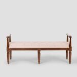 Jodhpur Crafts LUE BONA 44" Bedroom Bench, Fabric End of Bed Bench, Upholstered French Tufted Ottoman Bench with Carved Dark Brown Wood Legs for Bedroom End of Bed, Living Room, Linen