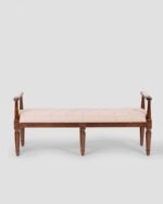 Jodhpur Crafts LUE BONA 44" Bedroom Bench, Fabric End of Bed Bench, Upholstered French Tufted Ottoman Bench with Carved Dark Brown Wood Legs for Bedroom End of Bed, Living Room, Linen