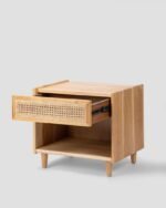 Jodhpur Crafts Nightstand with Cable Management Helper Modern Side Table with Storage Drawer and Open Shelf Wood Narrow End Bedside Table for Living Room,Bedroom and Small Spaces,Wood