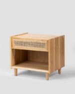 Jodhpur Crafts Nightstand with Cable Management Helper Modern Side Table with Storage Drawer and Open Shelf Wood Narrow End Bedside Table for Living Room,Bedroom and Small Spaces,Wood - Image 2