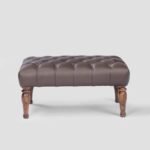 Jodhpur Crafts. Holly Ottoman Tufted Ottoman Bench - 50 inch Wide Upholstered Bonded Leather Rectangle Ottoman in Distressed Brown, Traditional Bench for Bedroom or Living Room with Nail Head Trim and Carved Legs