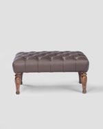 Jodhpur Crafts. Holly Ottoman Tufted Ottoman Bench - 50 inch Wide Upholstered Bonded Leather Rectangle Ottoman in Distressed Brown, Traditional Bench for Bedroom or Living Room with Nail Head Trim and Carved Legs