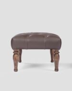 Jodhpur Crafts. Holly Ottoman Tufted Ottoman Bench - 50 inch Wide Upholstered Bonded Leather Rectangle Ottoman in Distressed Brown, Traditional Bench for Bedroom or Living Room with Nail Head Trim and Carved Legs - Image 4