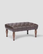 Jodhpur Crafts. Holly Ottoman Tufted Ottoman Bench - 50 inch Wide Upholstered Bonded Leather Rectangle Ottoman in Distressed Brown, Traditional Bench for Bedroom or Living Room with Nail Head Trim and Carved Legs - Image 3