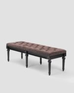 Jodhpur Crafts. Holly Ottoman Tufted Ottoman Bench - 50 inch Wide Upholstered Bonded Leather Rectangle Ottoman in Distressed Brown, Traditional Bench for Bedroom or Living Room with Nail Head Trim and Carved Legs - Image 7