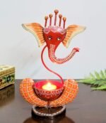 Handicraft Metal/ Iron Handpainted Stand Showpiece/ Statue Home Decor, Living Room, Puja Room, Drawing Room, Bedroom, Office, Table Decor & for Gifting Purpose (Orange)