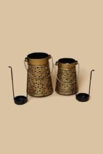 Jodhpur Crafts Antique Cut Work Lantern Tea Light with Handle Showpiece for Home Décor in Wrought Iron Set of 2 pc - 6 inch - Image 4