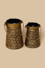 Jodhpur Crafts Antique Cut Work Lantern Tea Light with Handle Showpiece for Home Décor in Wrought Iron Set of 2 pc - 6 inch