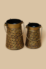 Jodhpur Crafts Antique Cut Work Lantern Tea Light with Handle Showpiece for Home Décor in Wrought Iron Set of 2 pc - 6 inch - Image 6