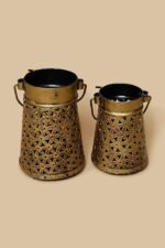 Jodhpur Crafts Antique Cut Work Lantern Tea Light with Handle Showpiece for Home Décor in Wrought Iron Set of 2 pc - 6 inch - Image 2