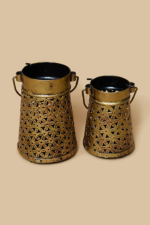 Jodhpur Crafts Antique Cut Work Lantern Tea Light with Handle Showpiece for Home Décor in Wrought Iron Set of 2 pc - 6 inch - Image 3