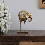 Jodhpur Craft Metal Elephant Statue Tea Light Candle Holder Stand Decorative Showpiece for Home Living Room Desk Office Desk Decoration (Set of 1)