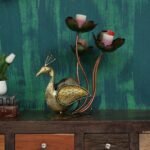Jodhpur crafts Iron Decorative showpiece Peacock with 4 T-Lites Table Decor for Living Room/Hotel/restaurent/Home/Office/Dining/Gift
