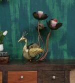 Jodhpur crafts Iron Decorative showpiece Peacock with 4 T-Lites Table Decor for Living Room/Hotel/restaurent/Home/Office/Dining/Gift