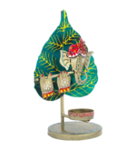Jodhpur Crafts Iron Metal Ganesha Tealight Candle Holder with Leaf Backdrop – Golden & Green Decorative Diya Stand for Home Decor, Mandir, Tabletop & Diwali Festive Gift Item - Image 6