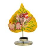 Jodhpur crafts Iron Metal Lord Ganesha on Yellow Leaf Tealight or Candle Holder Stand Idol Showpiece- Perfect for Pooja Room and Table Decor, Home Decoration, and Corporate Gift Items -11 Inches - Image 4