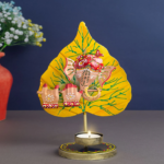 Jodhpur crafts Iron Metal Lord Ganesha on Yellow Leaf Tealight or Candle Holder Stand Idol Showpiece- Perfect for Pooja Room and Table Decor, Home Decoration, and Corporate Gift Items -11 Inches