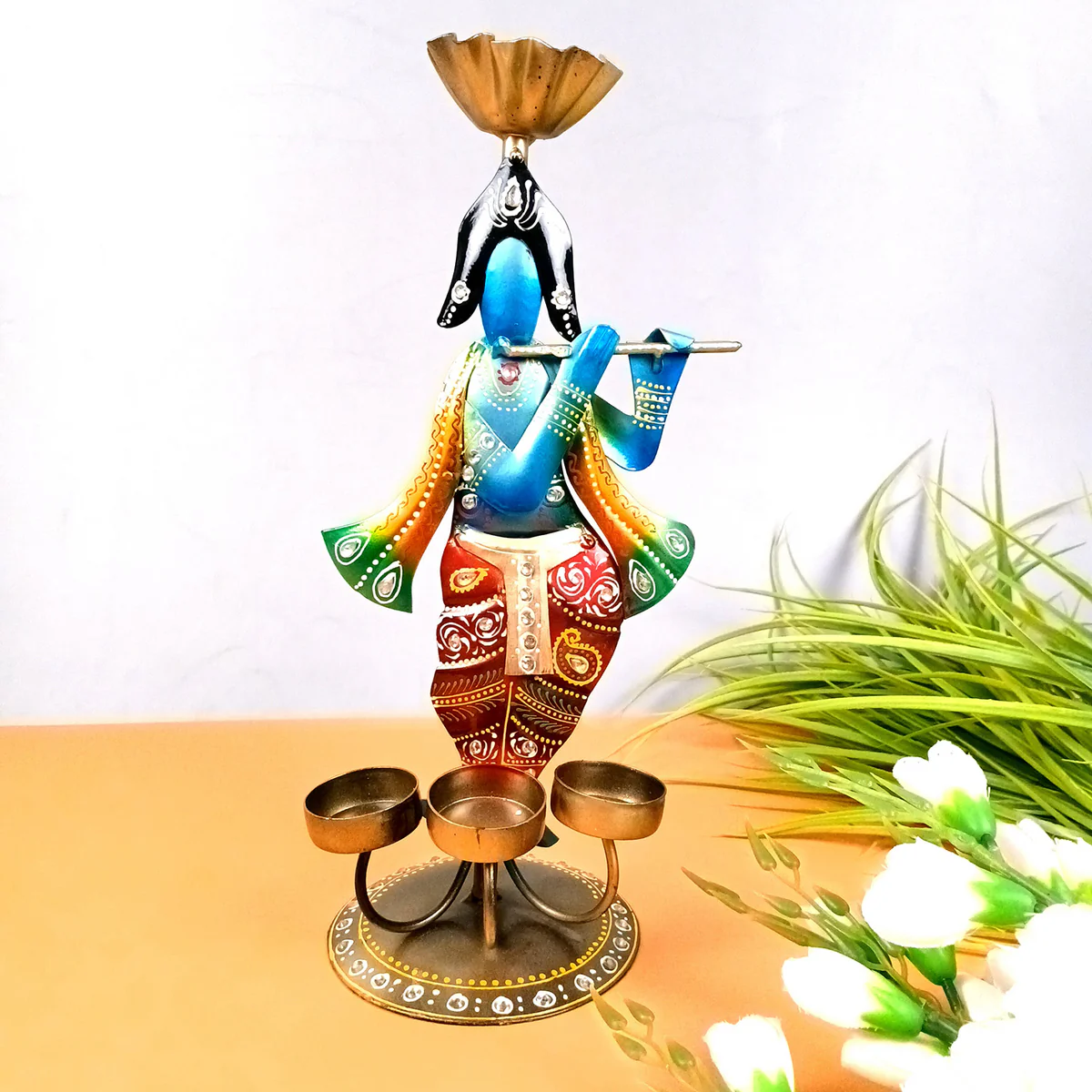 krishna_tea_light_holder_apkamart_13 Jodhpur crafts Iron Tealight Candle Holder Krishnaa Shaped Hand Painted Showpiece for Home Décor 13.5 inch - Image 1